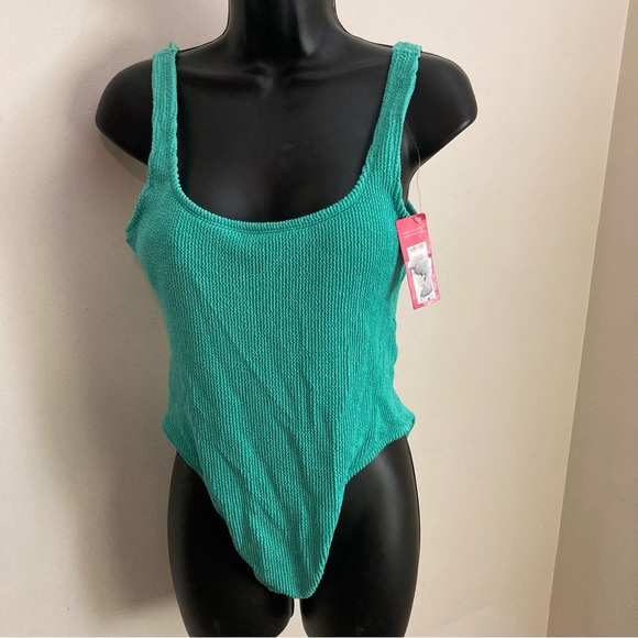 Xhilaration NWT green one piece swimsuit, high-cut, light padding L(8/10) - Picture 2 of 13